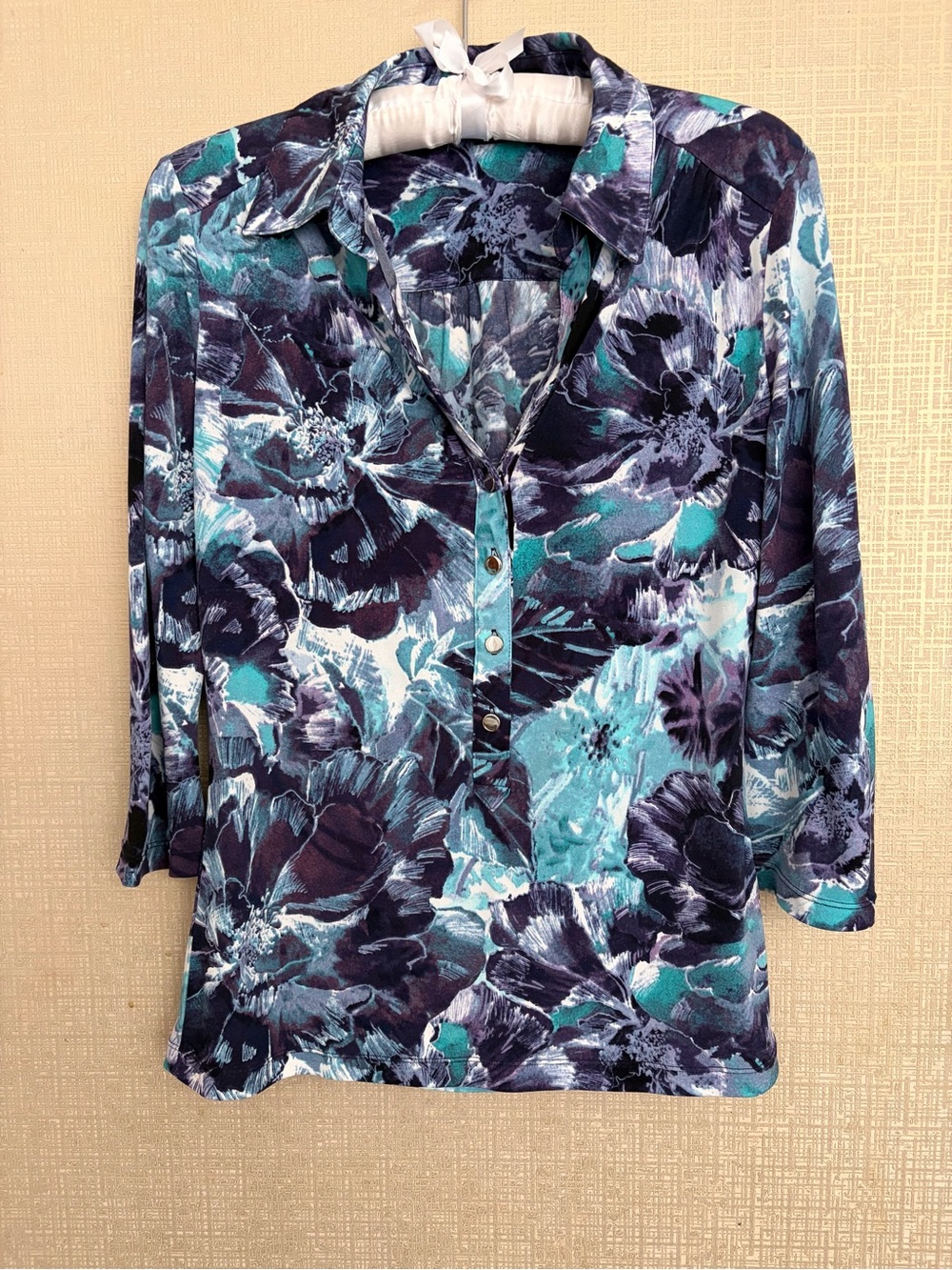Alfani Teal and Purple Floral Button-Down Shirt